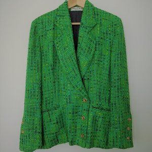 multigreen textured wool skirt suit 90s vintage